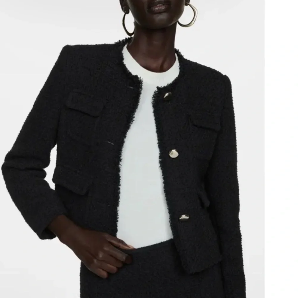Mango Tweed Jacket Blazer with Fried Ends sz Large
